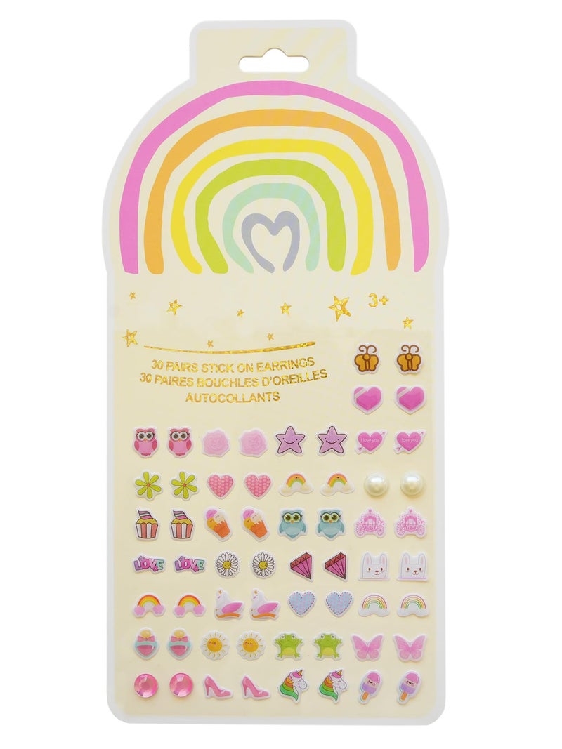 koutey Stick On Earrings - Girls 3D Unicorn Sticker Earrings Self-Adhesive Glitter Craft Gem Stickers (Rainbow) - Image 1